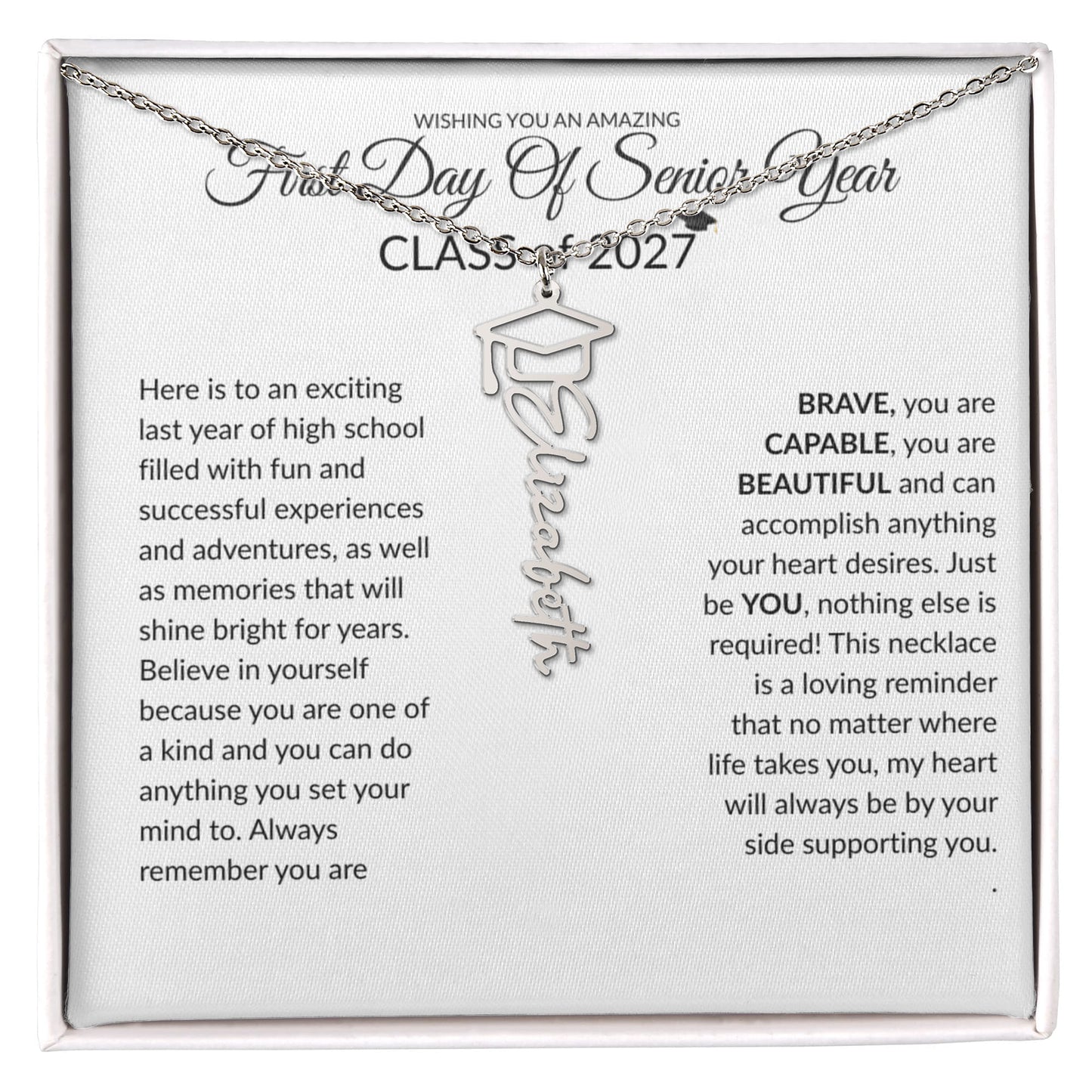 First Day Of Senior Year Graduation Cap Name Necklace - Class of 2027