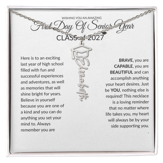 First Day Of Senior Year Graduation Cap Name Necklace - Class of 2027