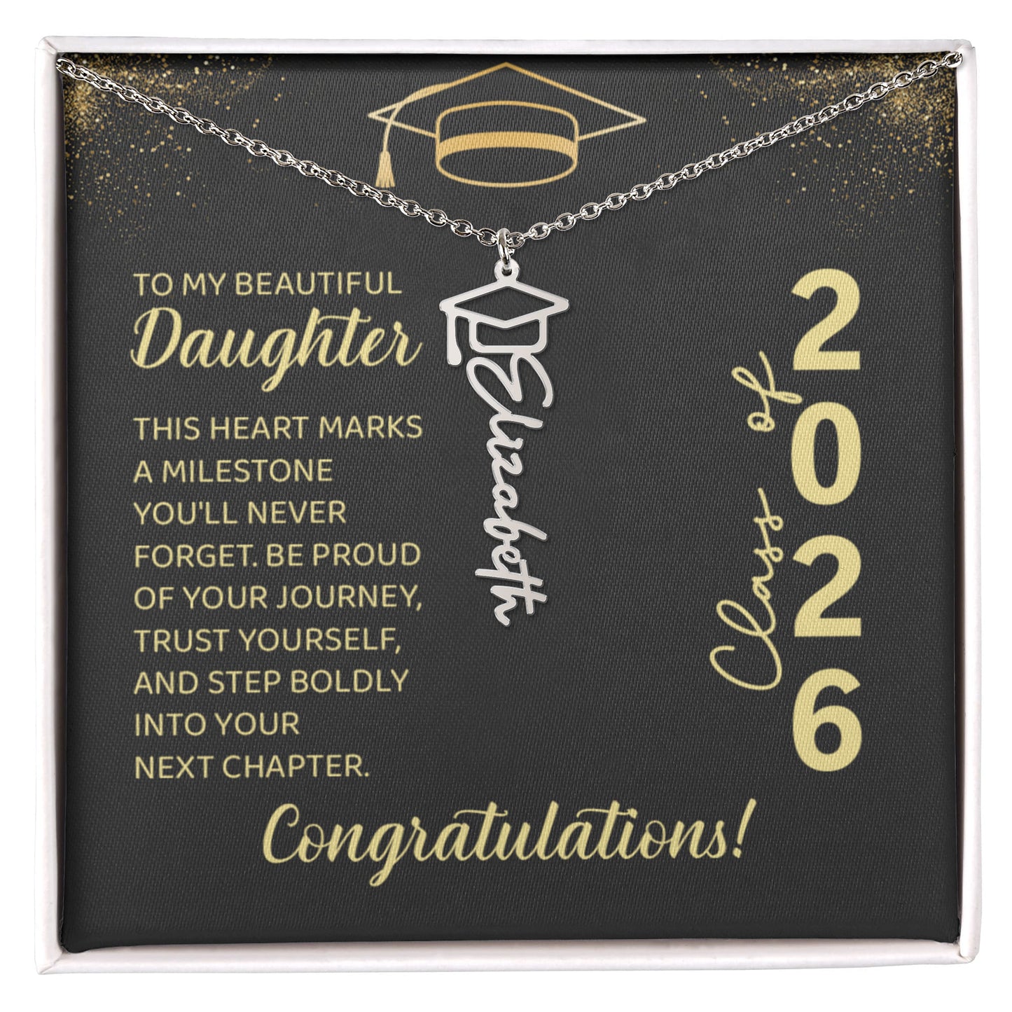 Class of 2026 Graduation Cap Name Necklace