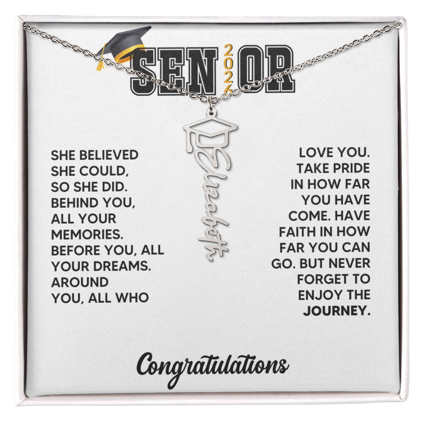 Class of 2026 Graduation Cap Name Necklace
