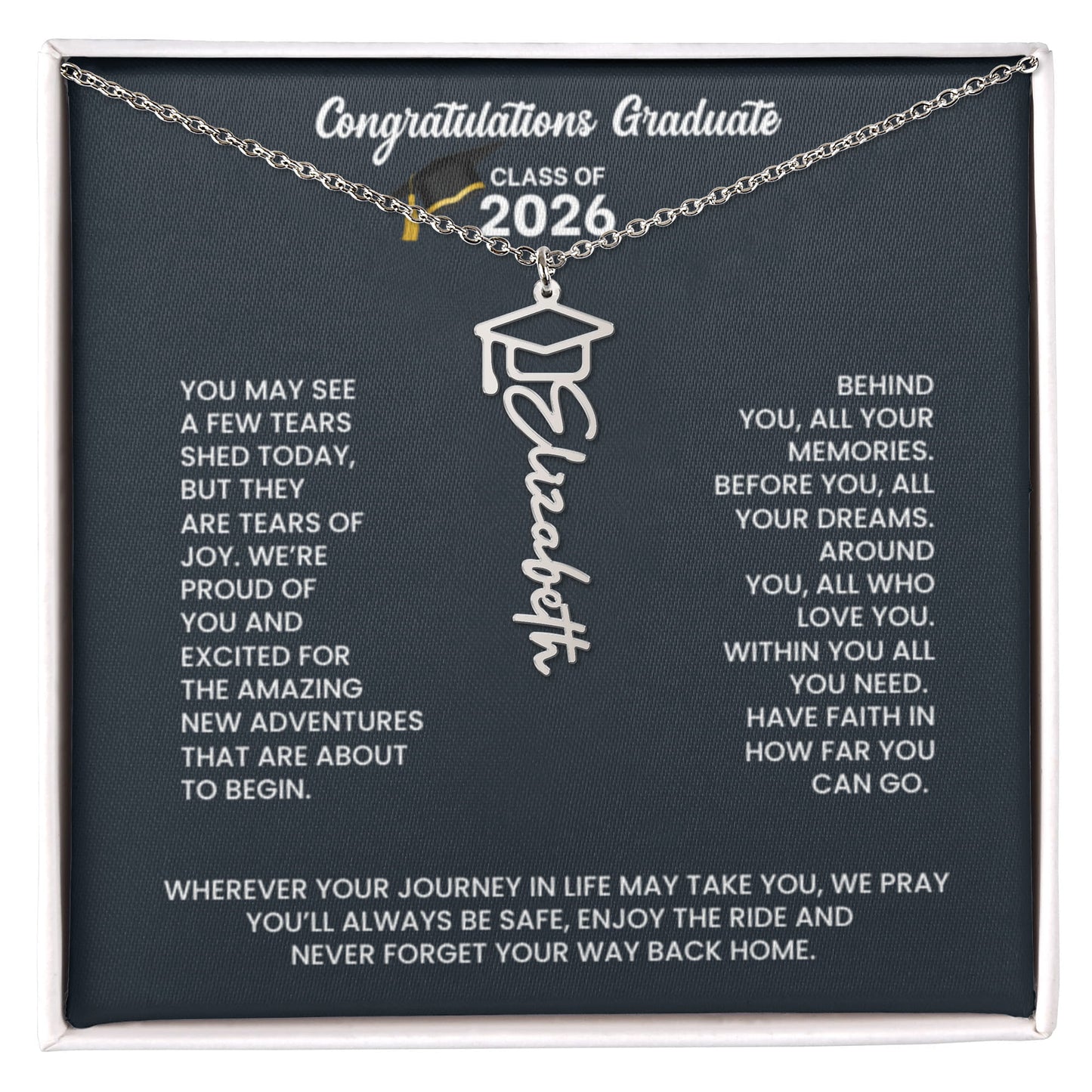 Class of 2026 Graduation Cap Name Necklace