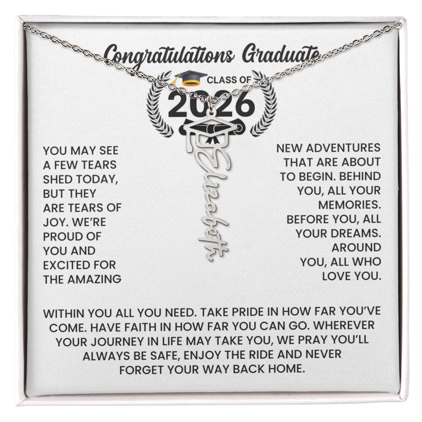 Class of 2026 Graduation Cap Name Necklace