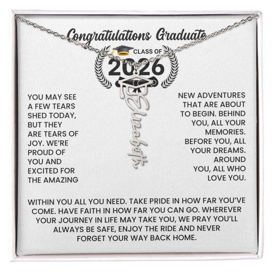 Class of 2026 Graduation Cap Name Necklace