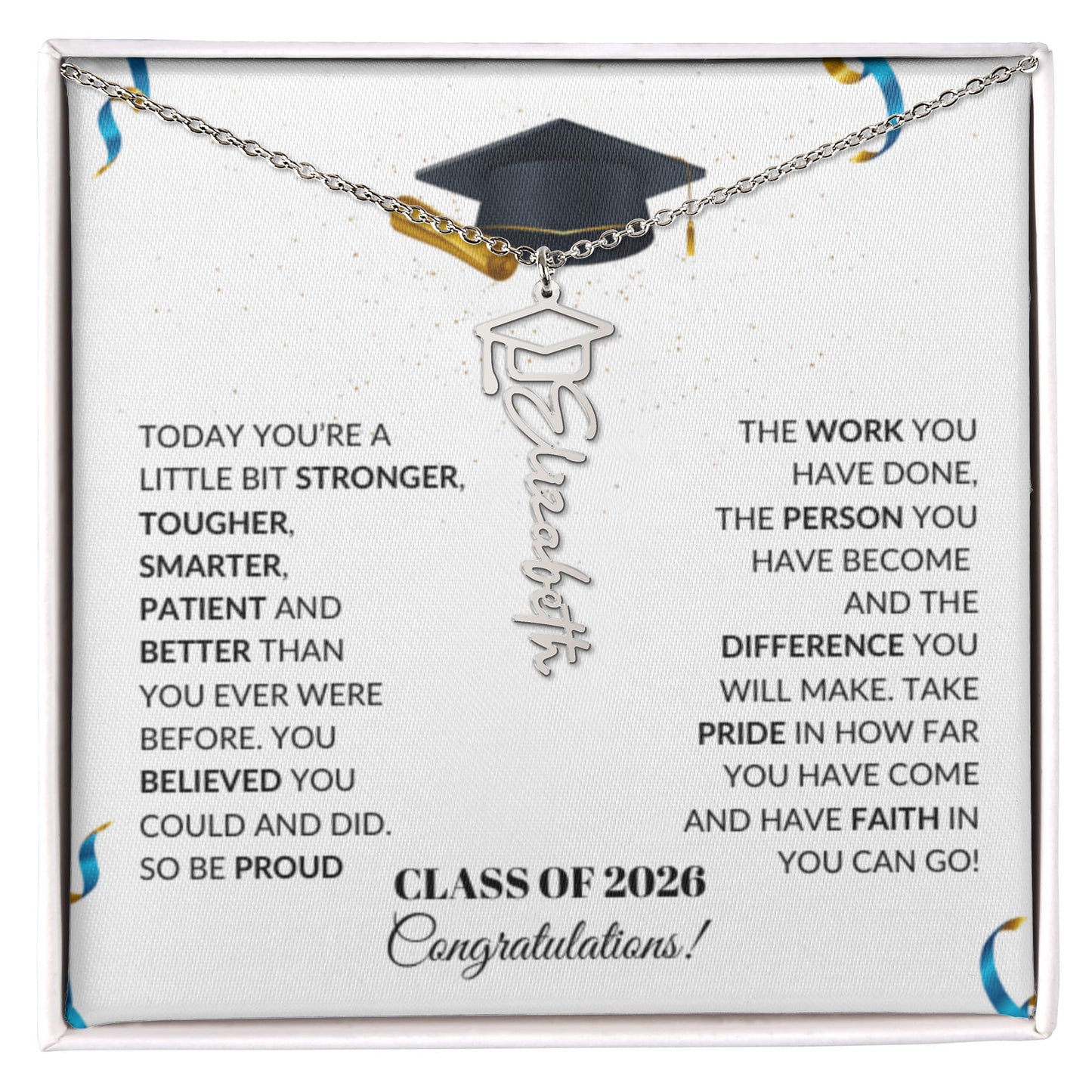 Class of 2026 Graduation Cap Name Necklace