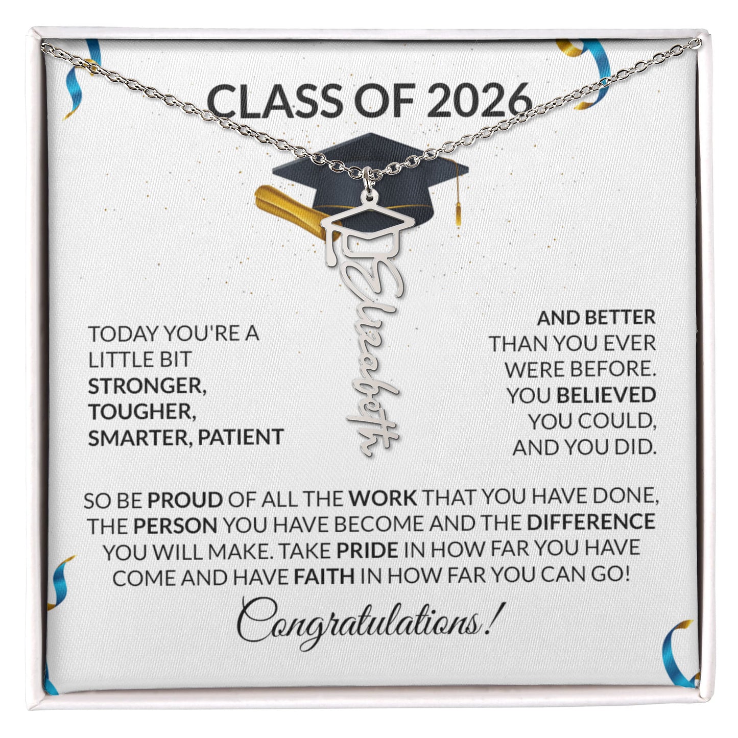 Class of 2026 Graduation Cap Name Necklace