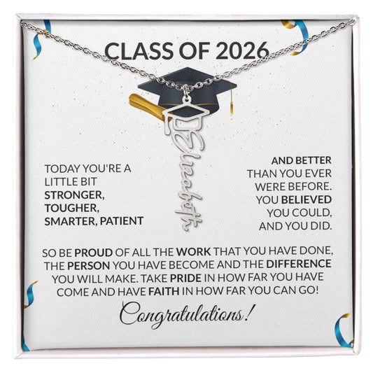 Class of 2026 Graduation Cap Name Necklace
