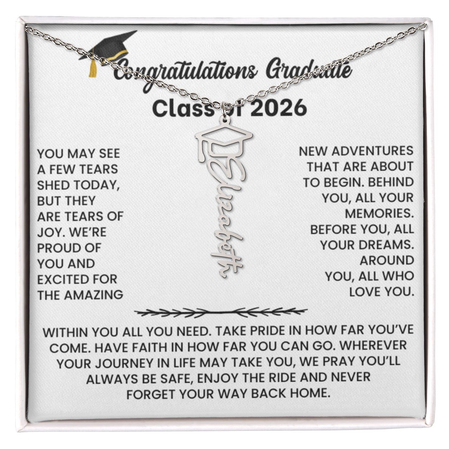 Class of 2026 Graduation Cap Name Necklace