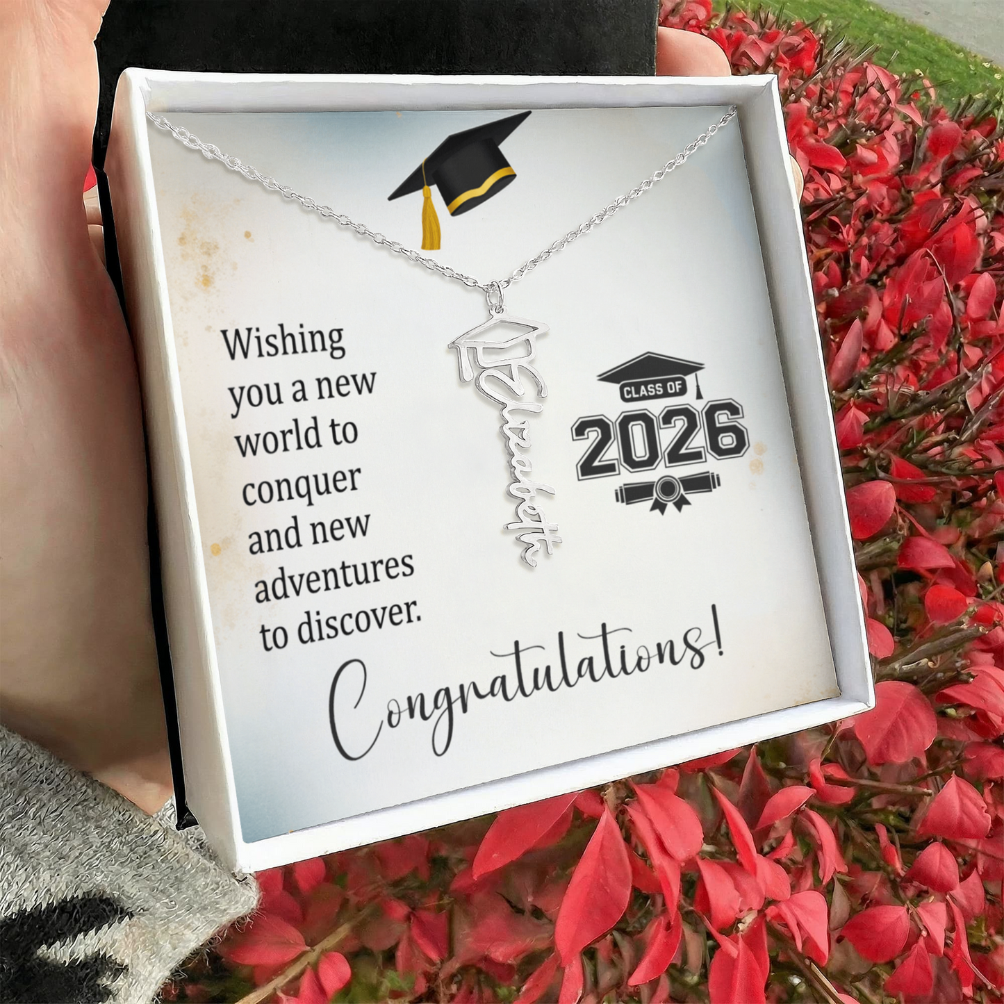 Class of 2026 Graduation Cap Name Necklace
