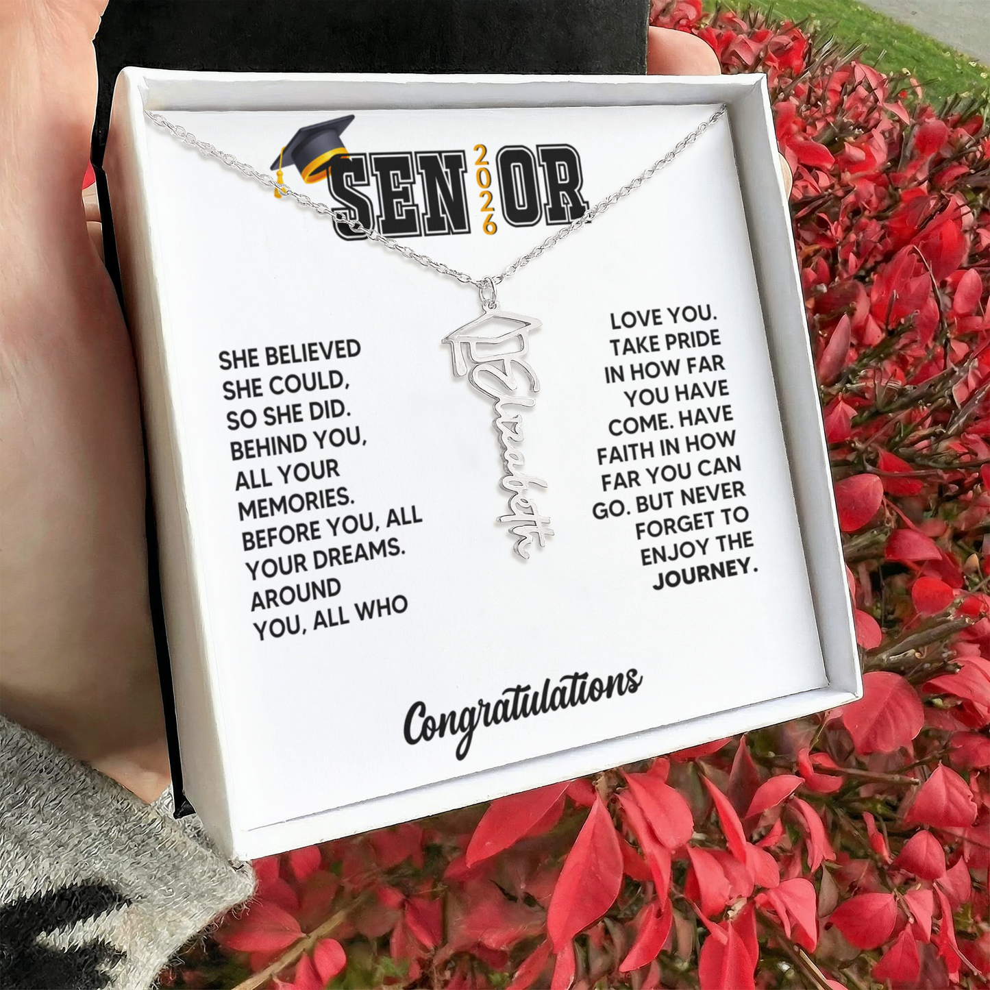 Class of 2026 Graduation Cap Name Necklace