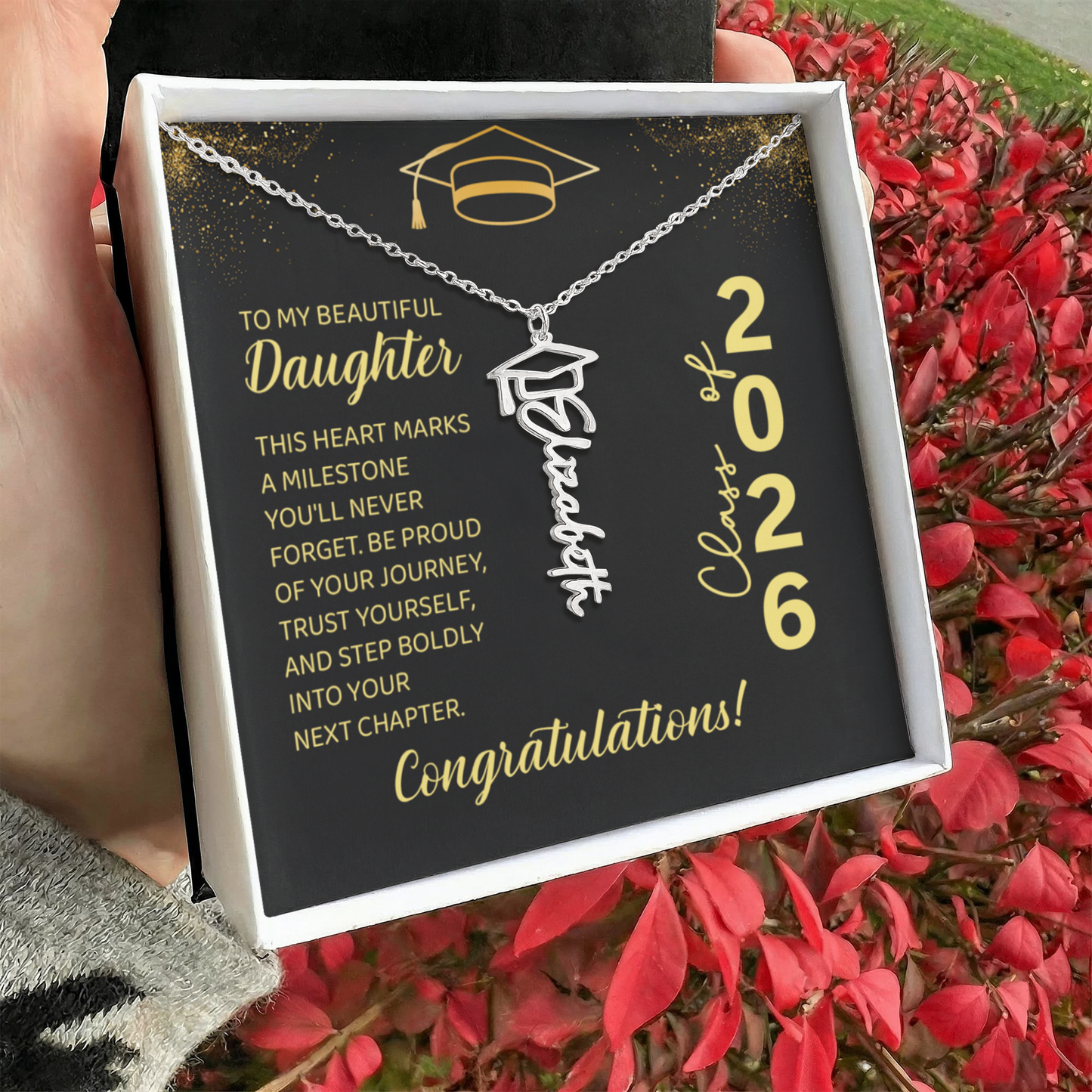 Class of 2026 Graduation Cap Name Necklace