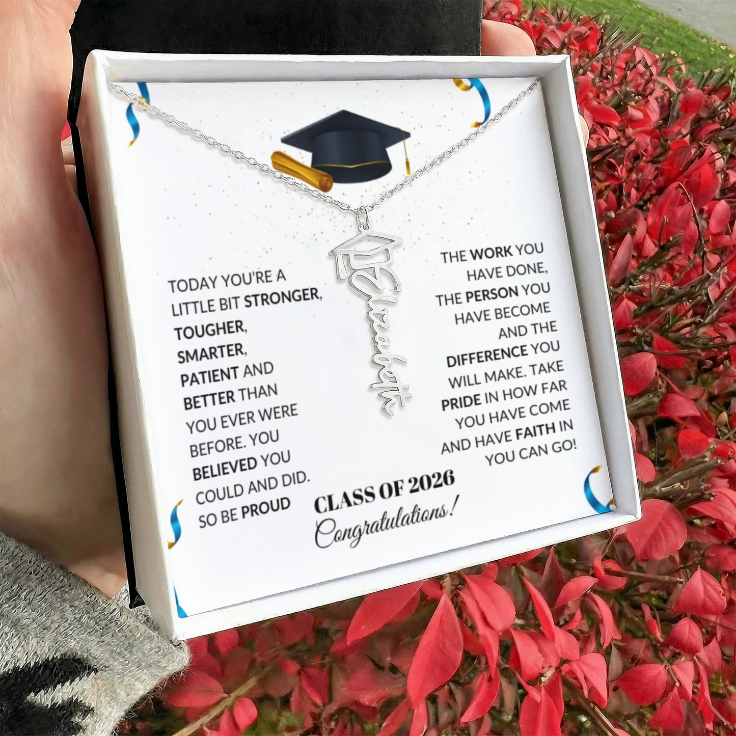Class of 2026 Graduation Cap Name Necklace