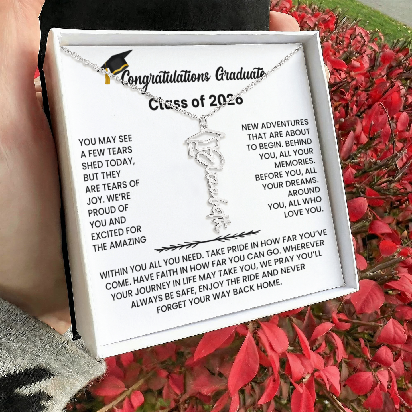 Class of 2026 Graduation Cap Name Necklace