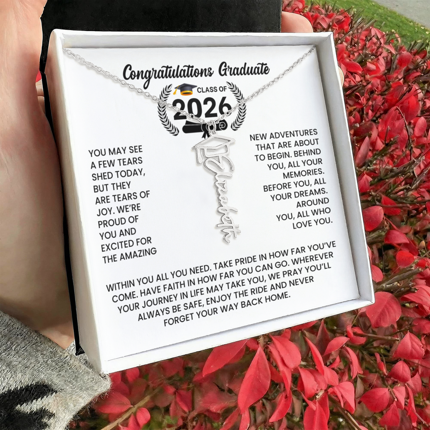 Class of 2026 Graduation Cap Name Necklace