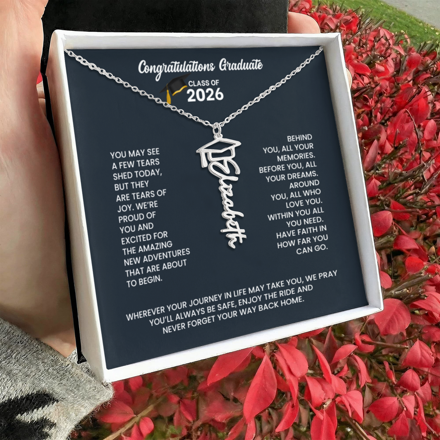 Class of 2026 Graduation Cap Name Necklace