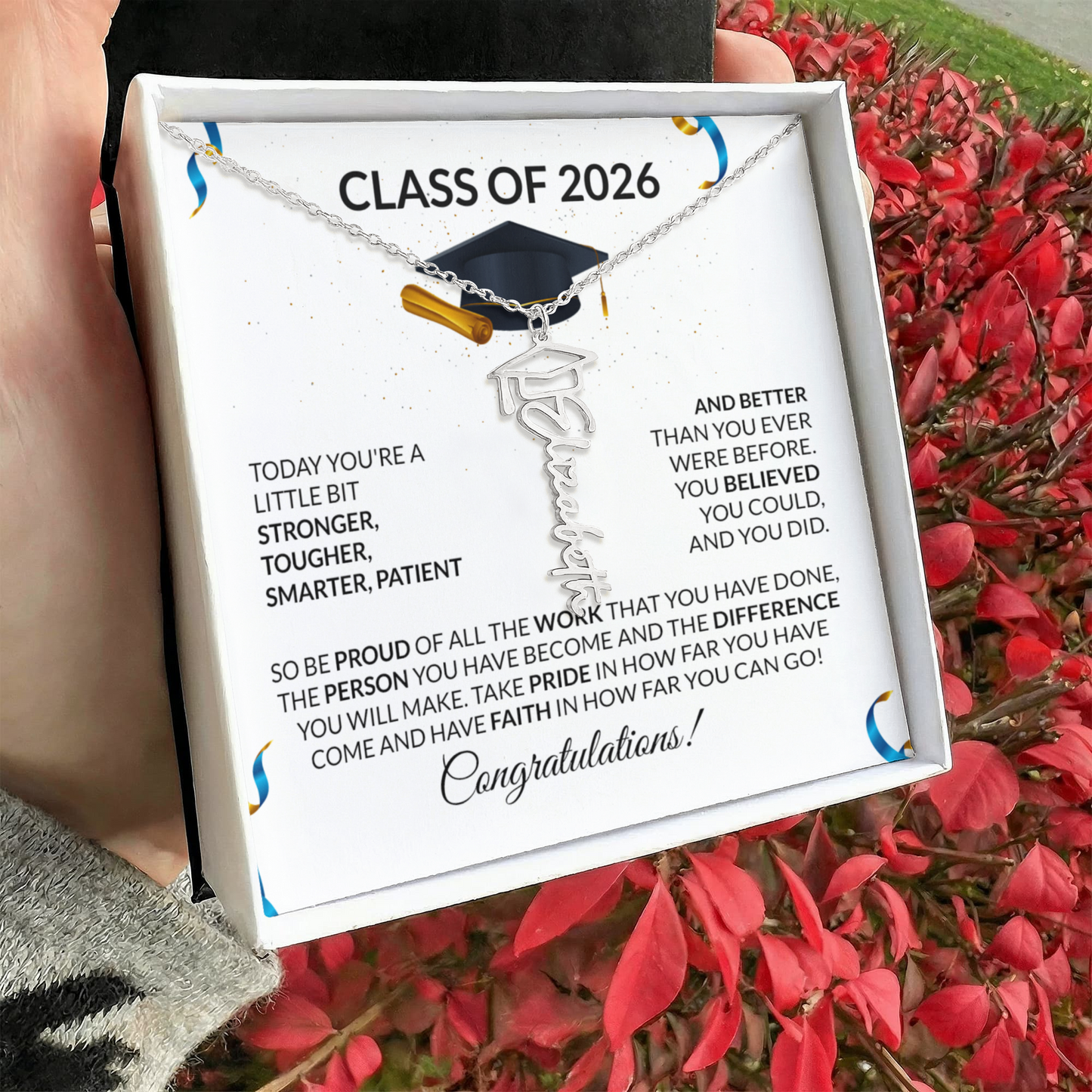 Class of 2026 Graduation Cap Name Necklace