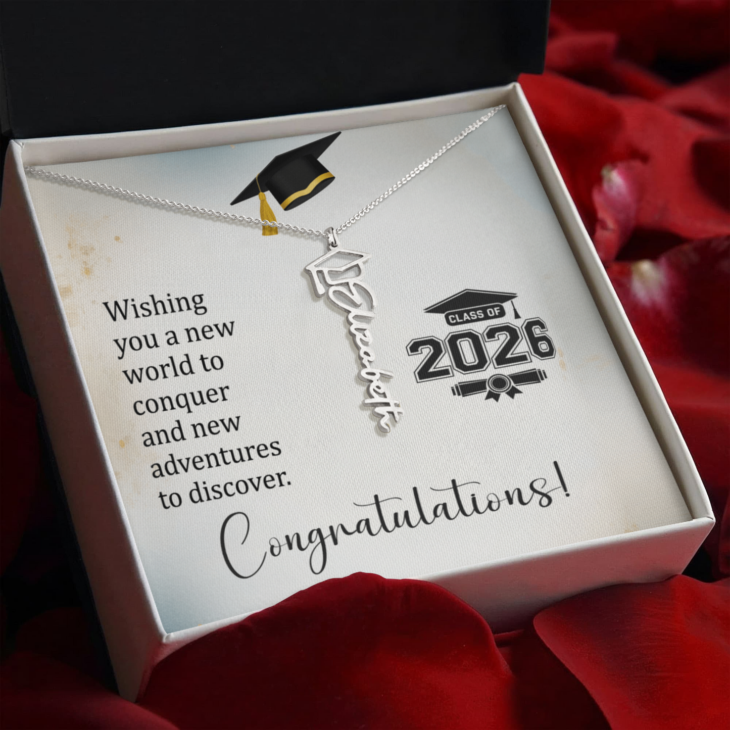 Class of 2026 Graduation Cap Name Necklace