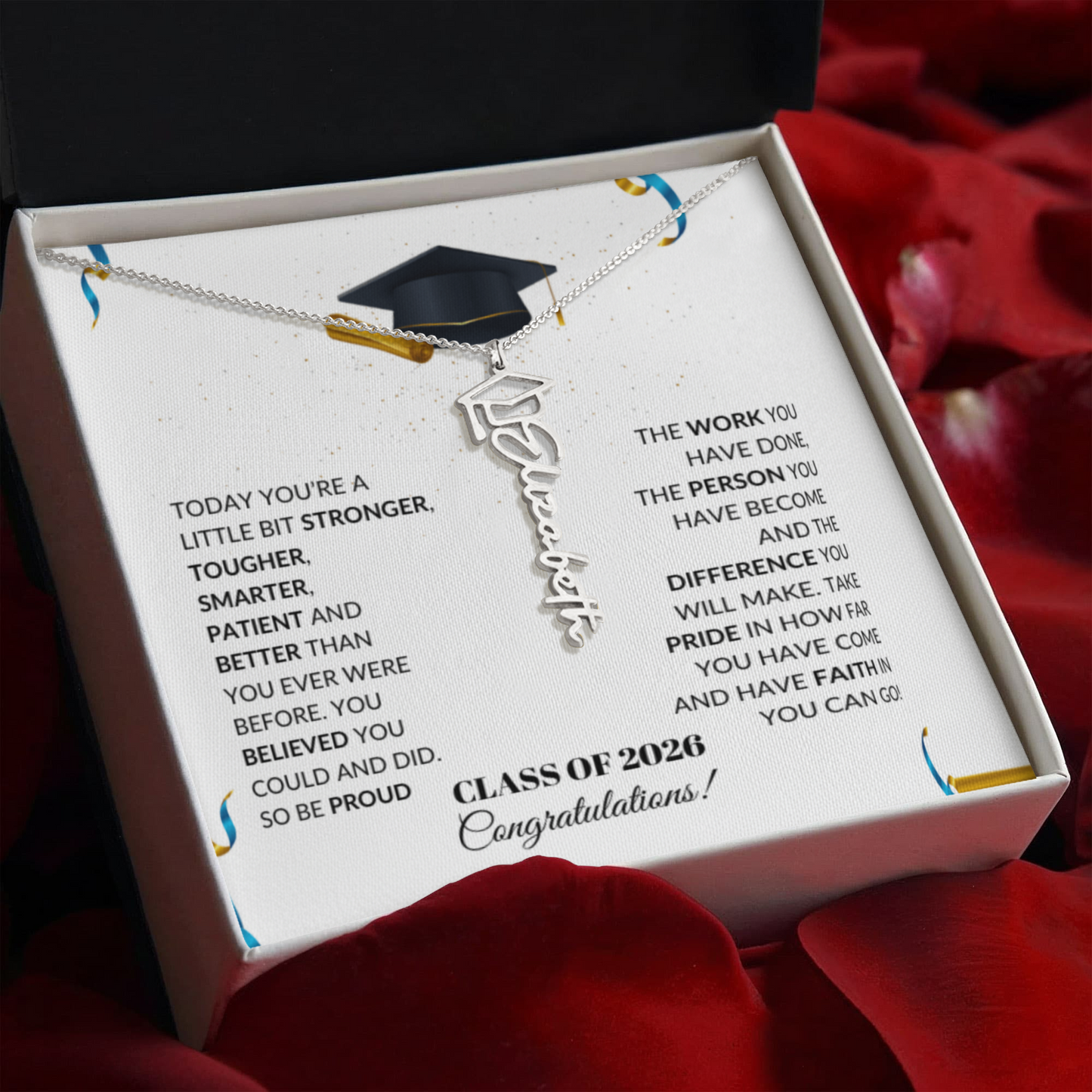 Class of 2026 Graduation Cap Name Necklace