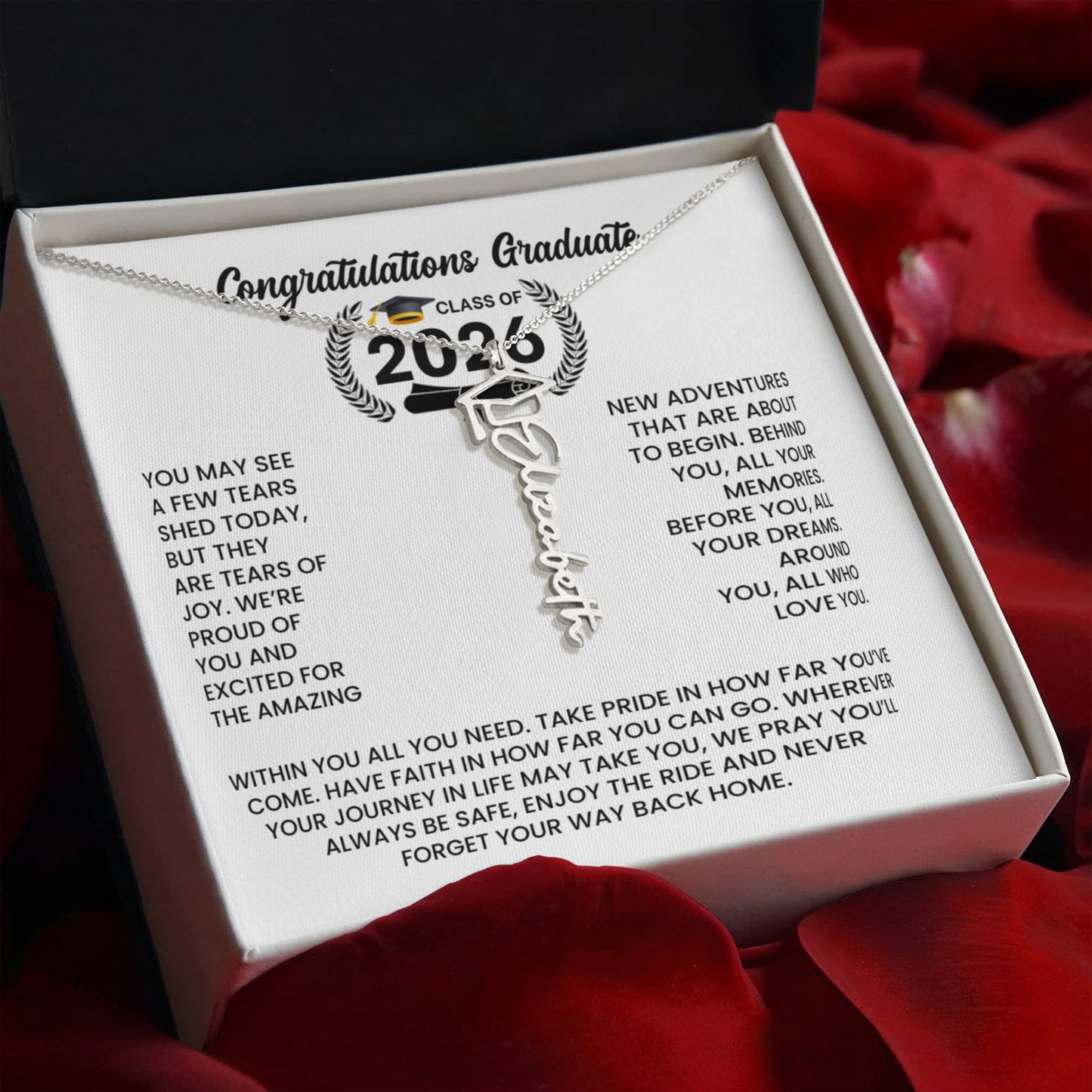 Class of 2026 Graduation Cap Name Necklace