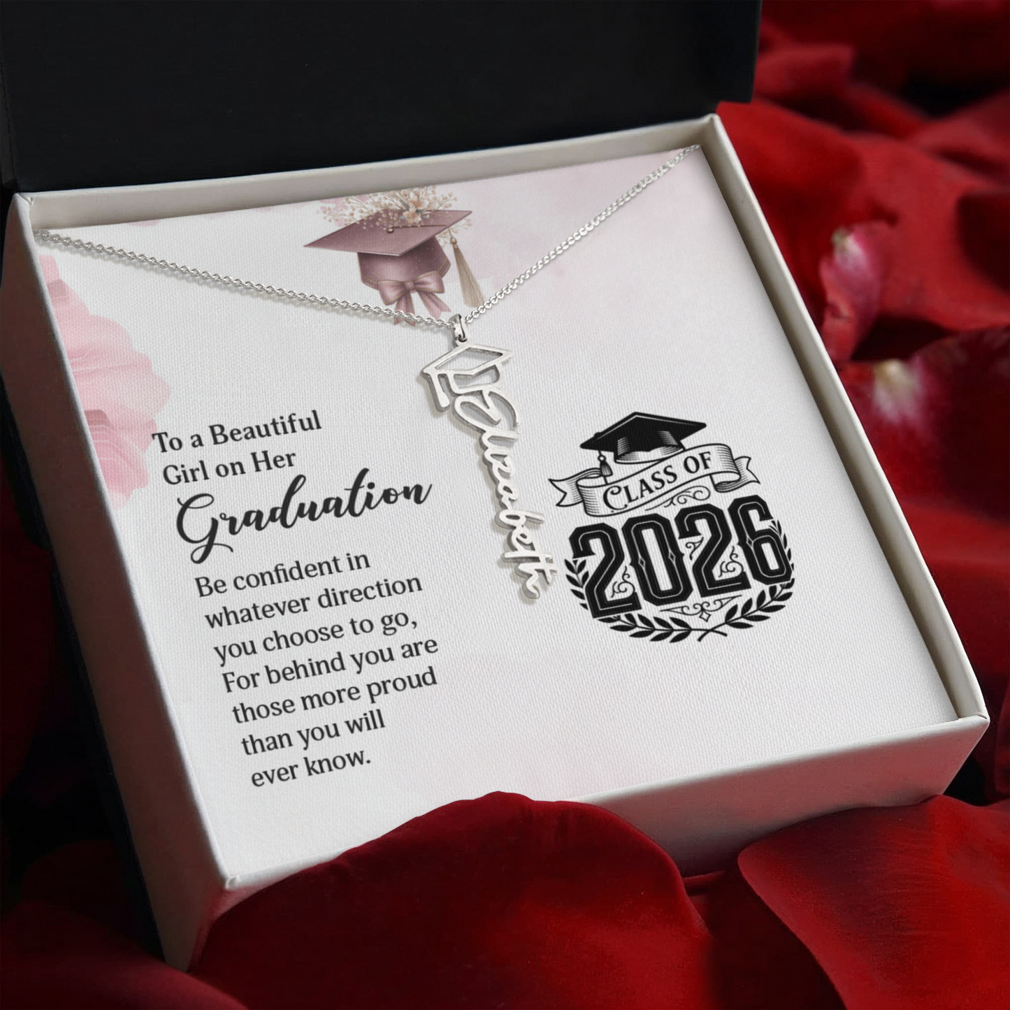 Class of 2026 Graduation Cap Name Necklace