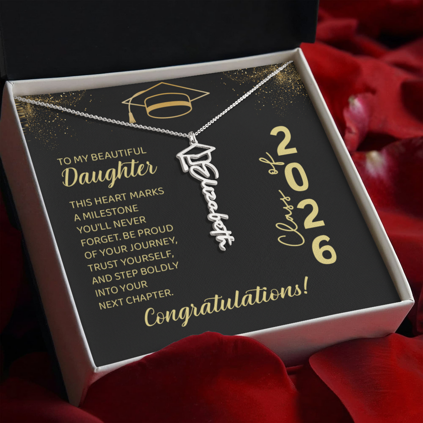 Class of 2026 Graduation Cap Name Necklace