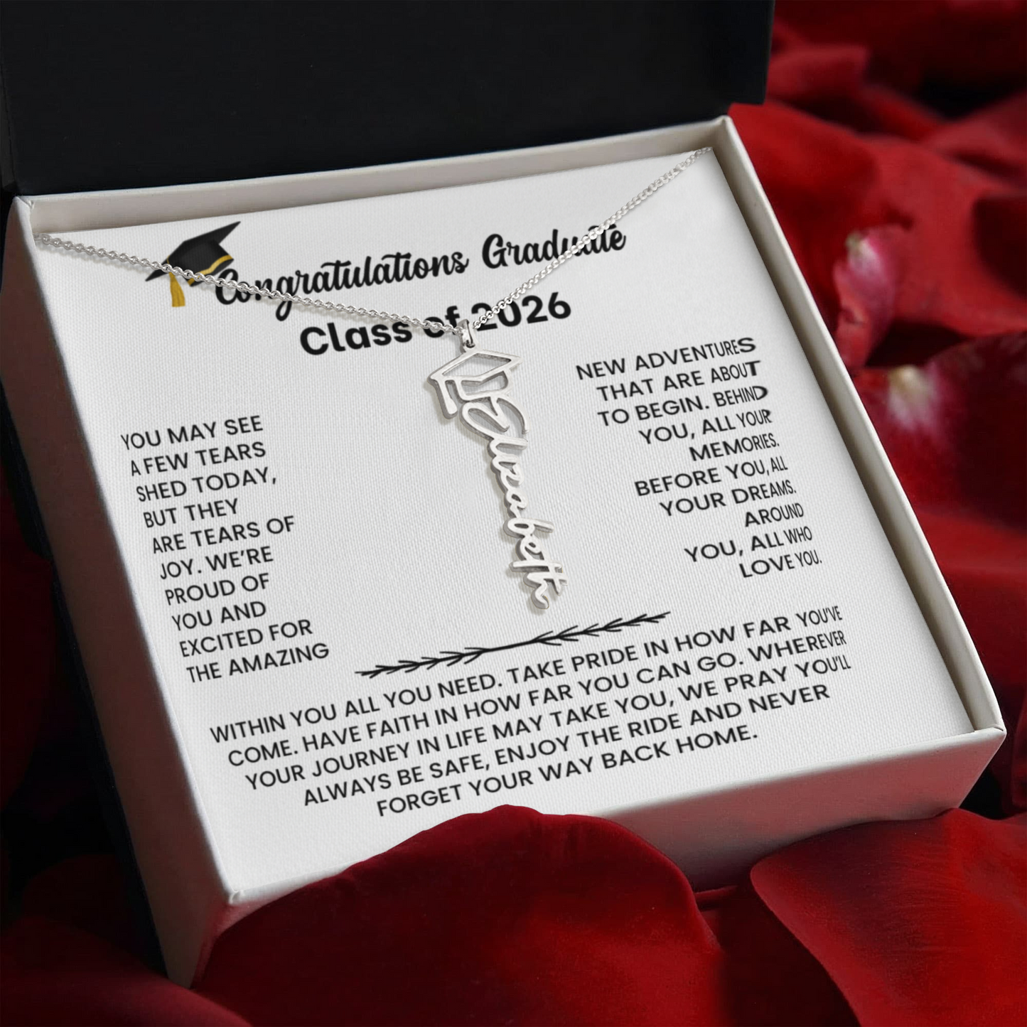 Class of 2026 Graduation Cap Name Necklace