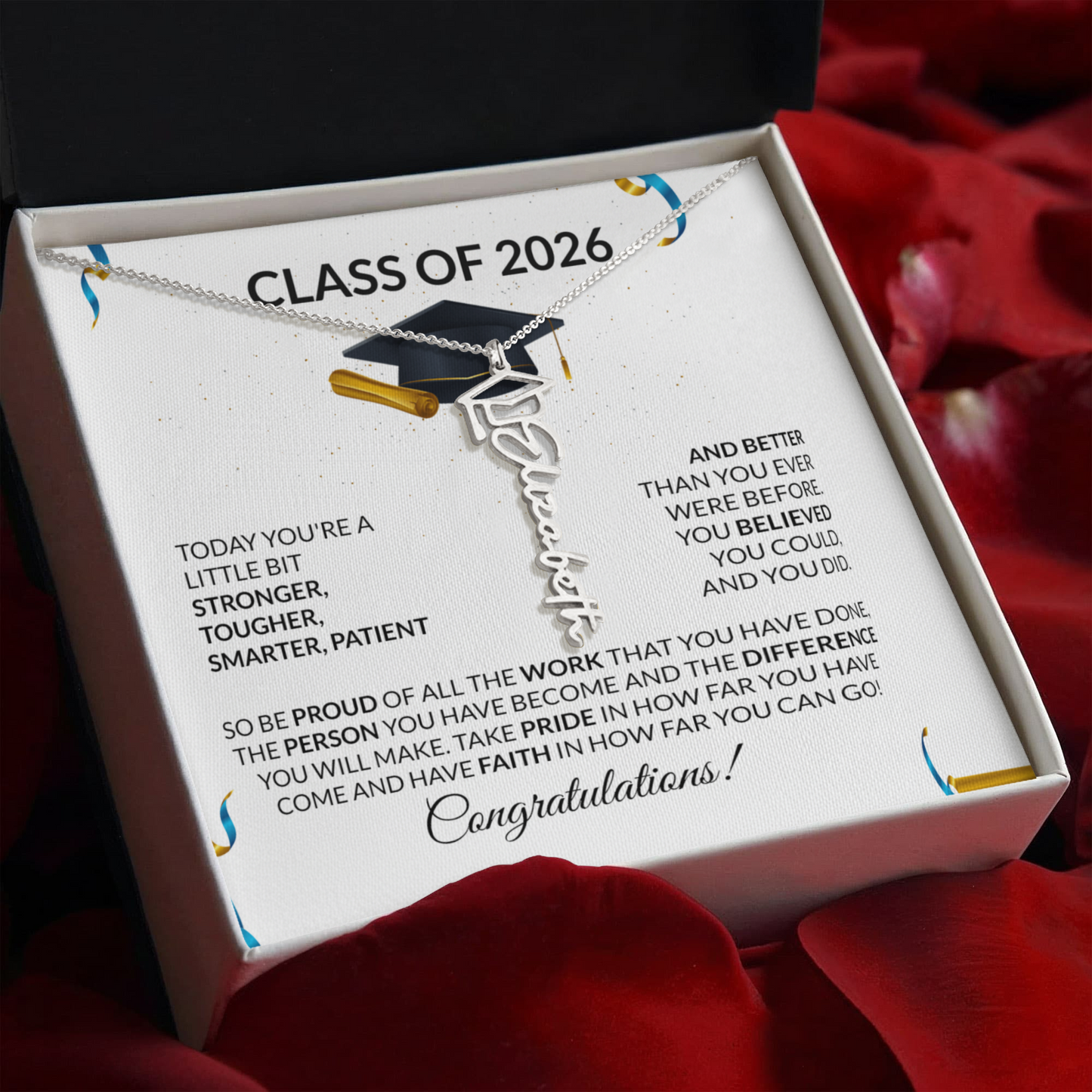 Class of 2026 Graduation Cap Name Necklace