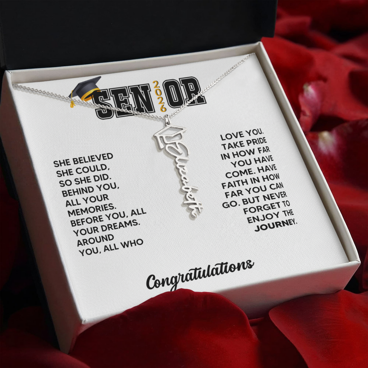 Class of 2026 Graduation Cap Name Necklace