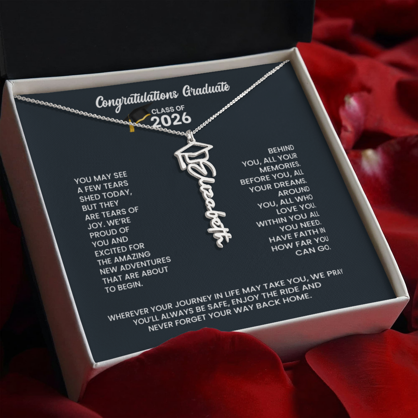 Class of 2026 Graduation Cap Name Necklace