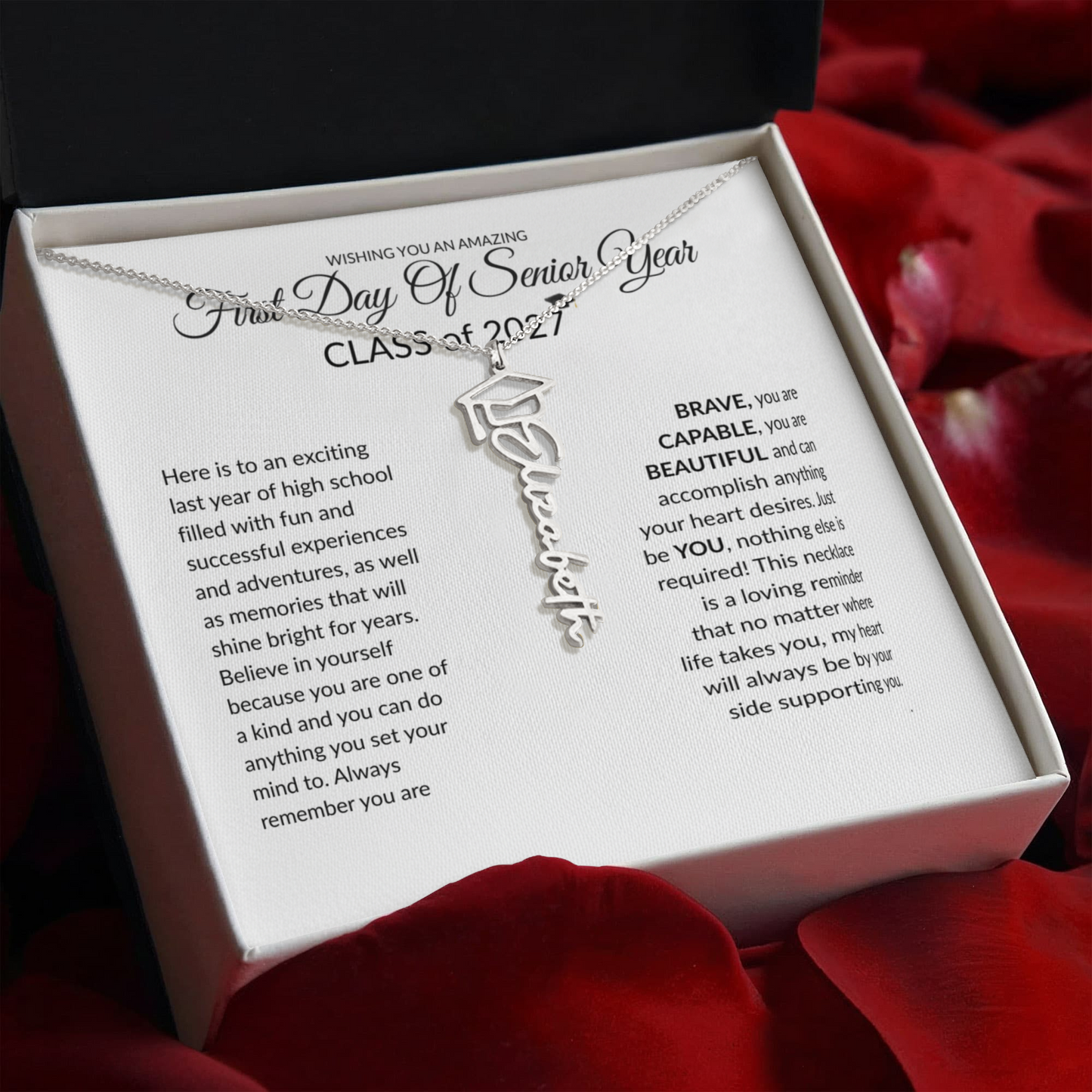 First Day Of Senior Year Graduation Cap Name Necklace - Class of 2027