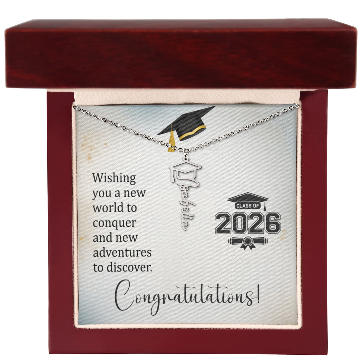 Class of 2026 Graduation Cap Name Necklace