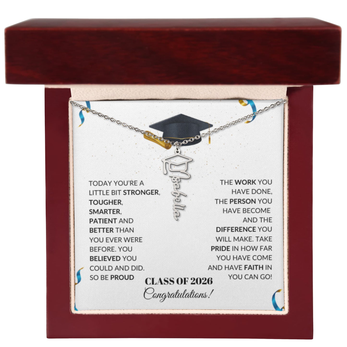 Class of 2026 Graduation Cap Name Necklace