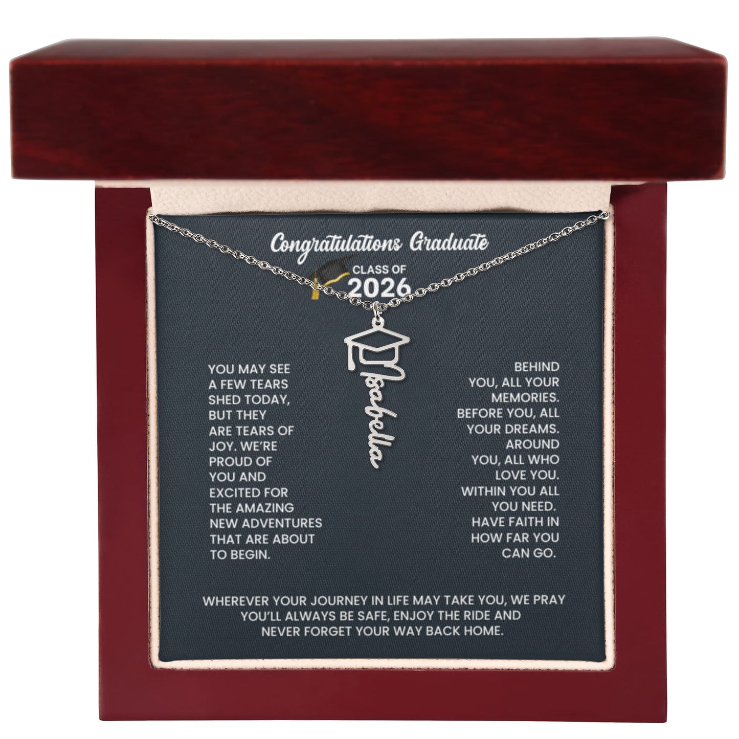 Class of 2026 Graduation Cap Name Necklace