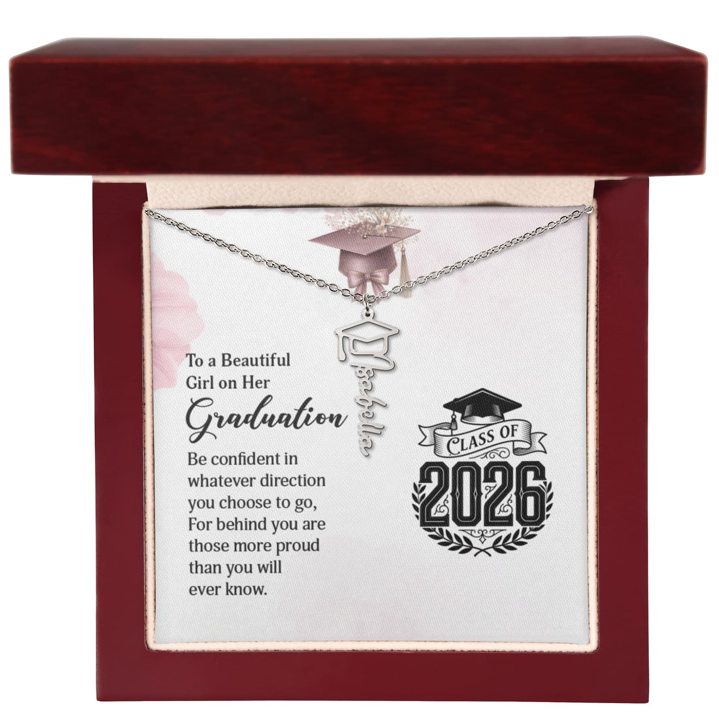 Class of 2026 Graduation Cap Name Necklace