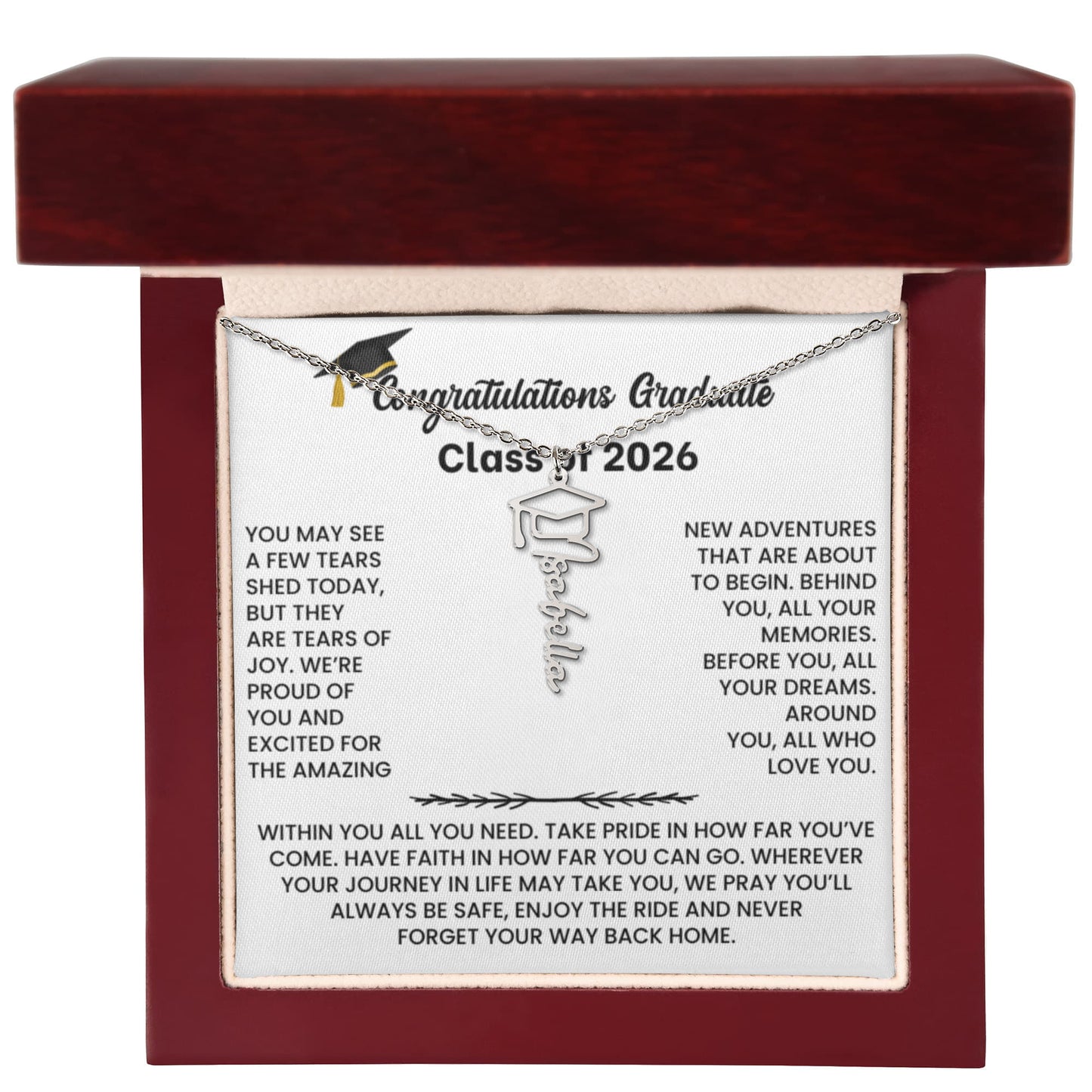 Class of 2026 Graduation Cap Name Necklace