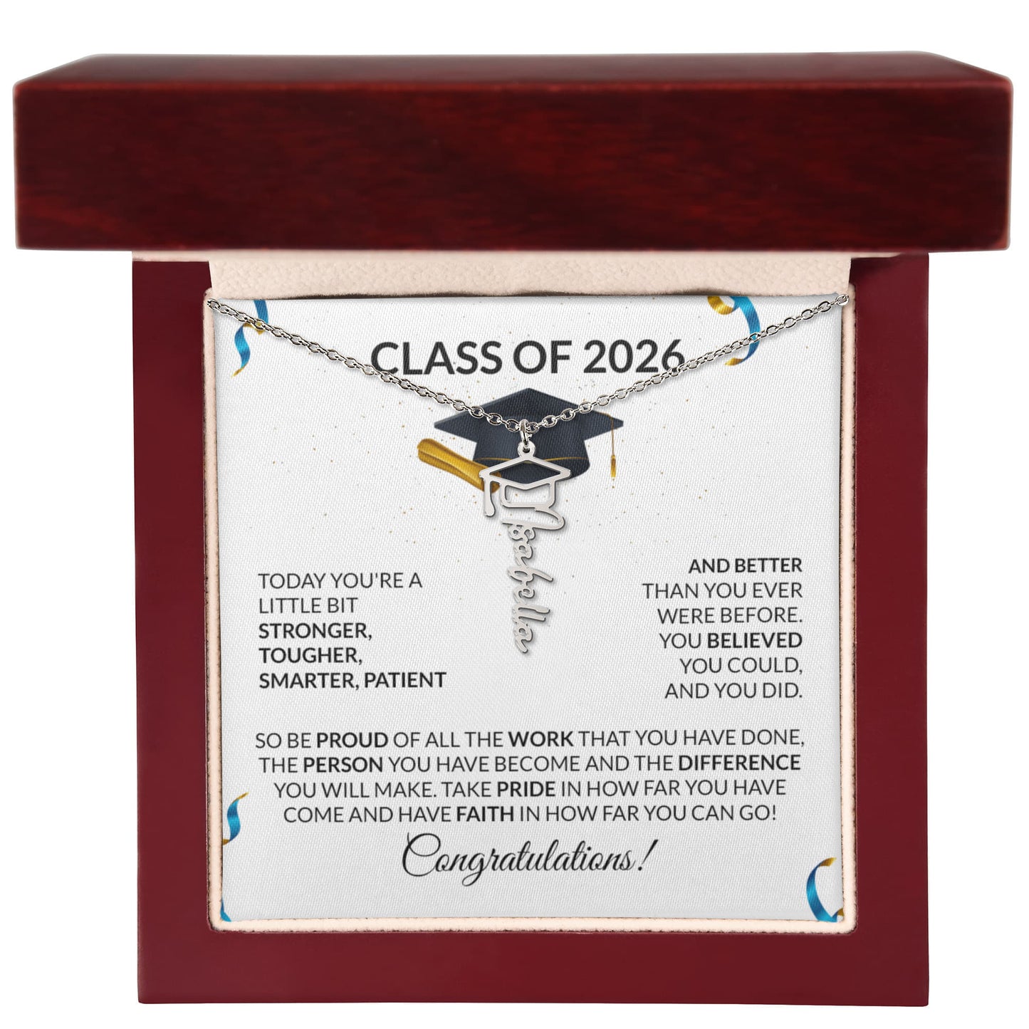 Class of 2026 Graduation Cap Name Necklace