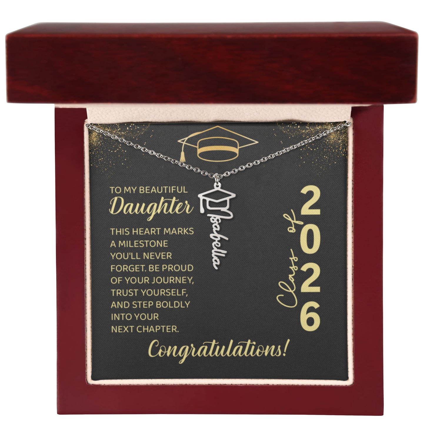 Class of 2026 Graduation Cap Name Necklace