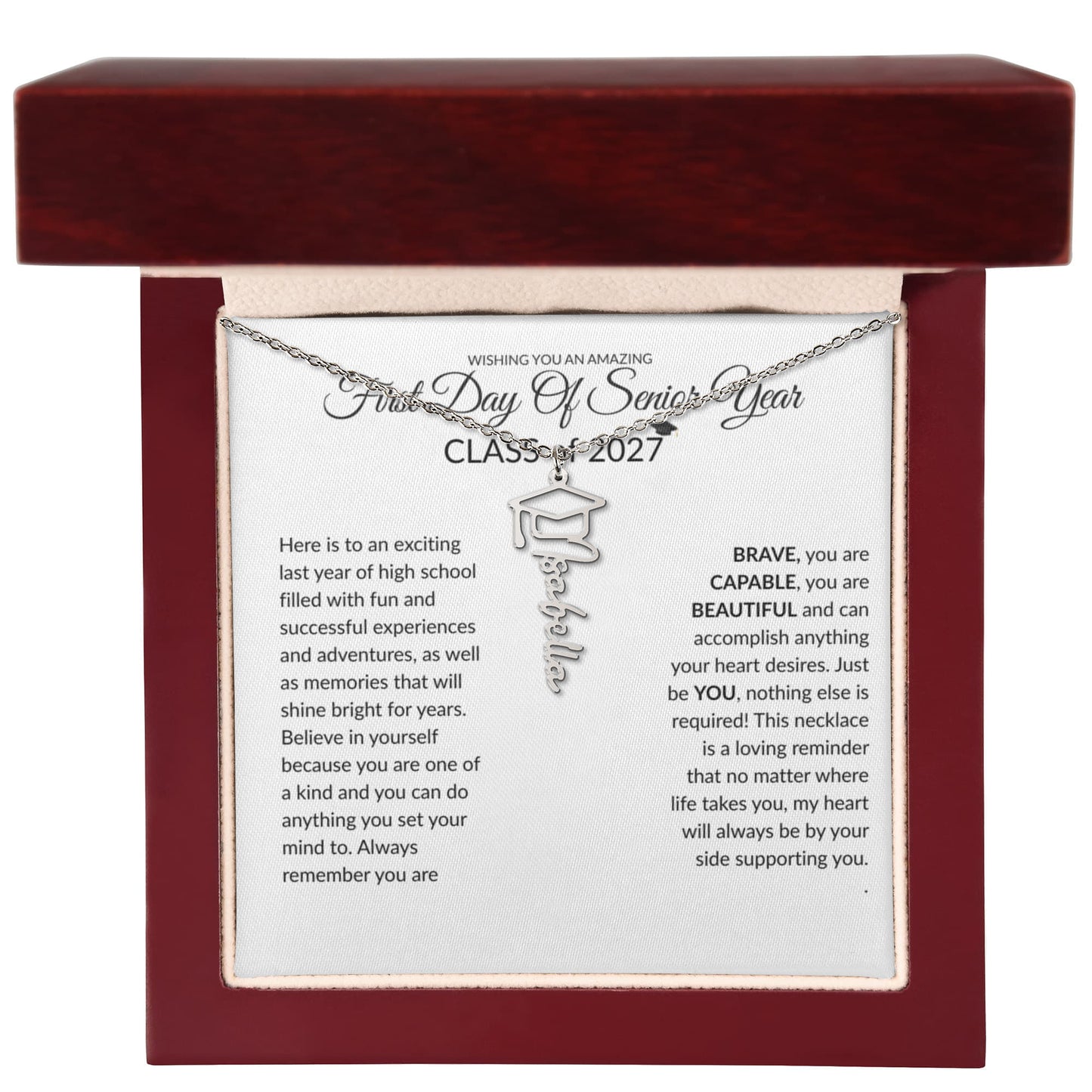 First Day Of Senior Year Graduation Cap Name Necklace - Class of 2027