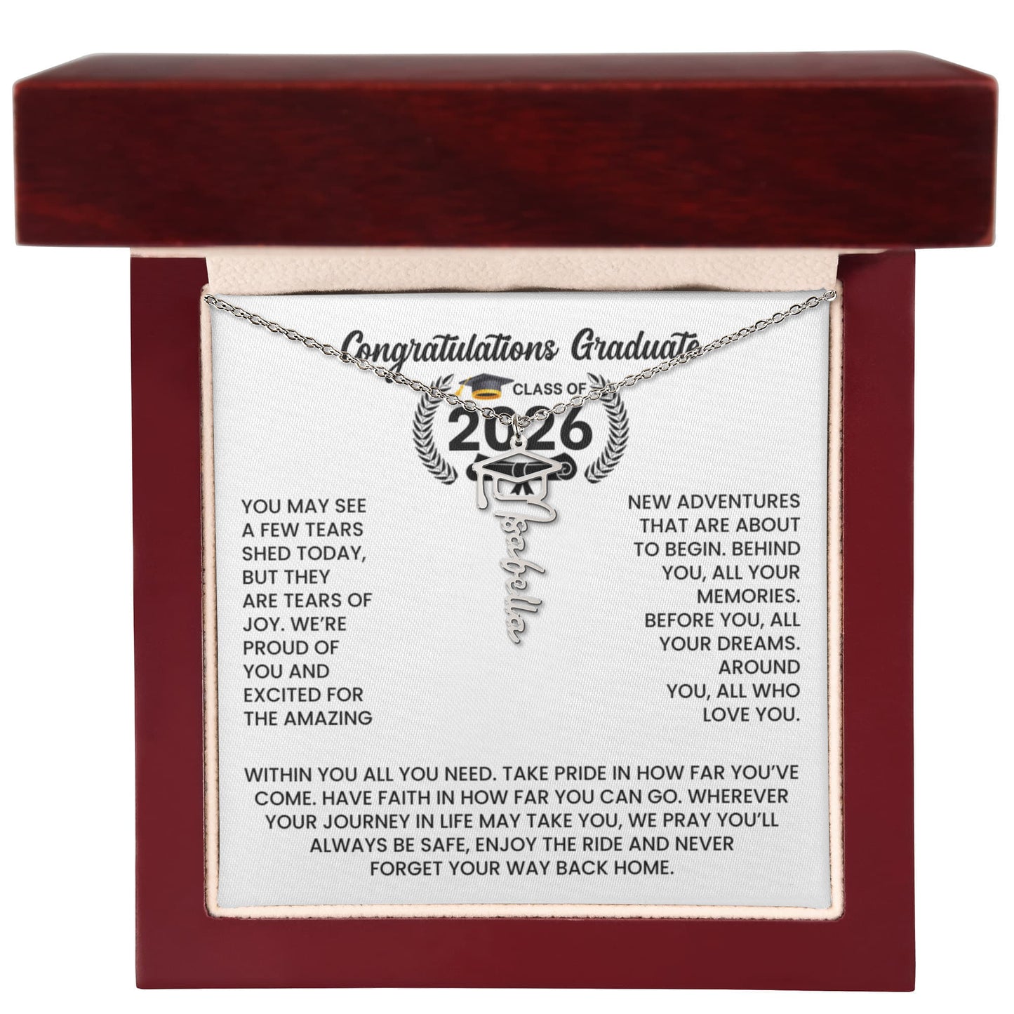 Class of 2026 Graduation Cap Name Necklace