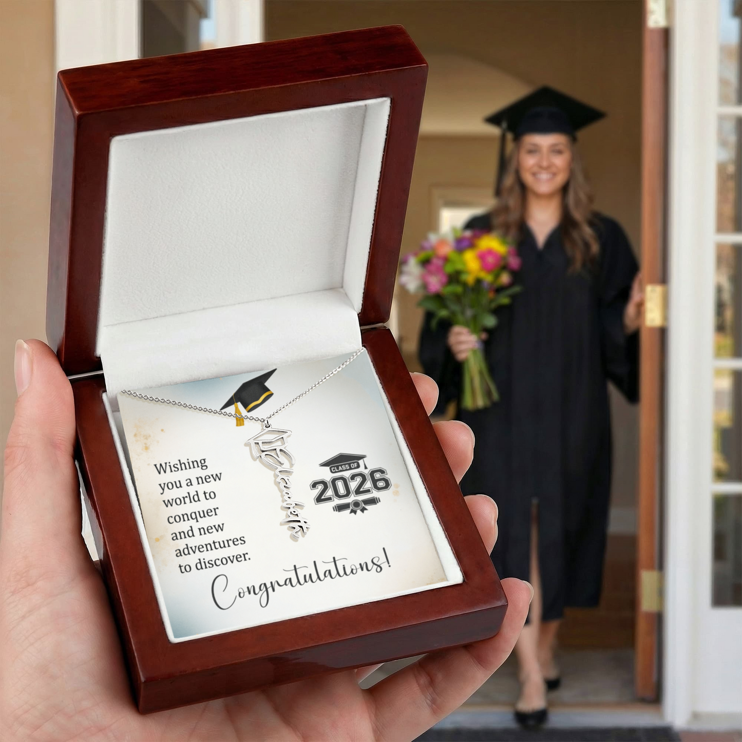 Class of 2026 Graduation Cap Name Necklace