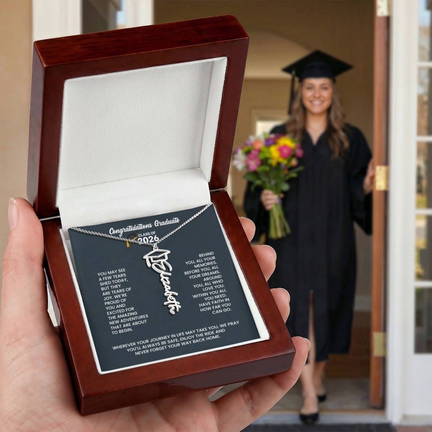 Class of 2026 Graduation Cap Name Necklace