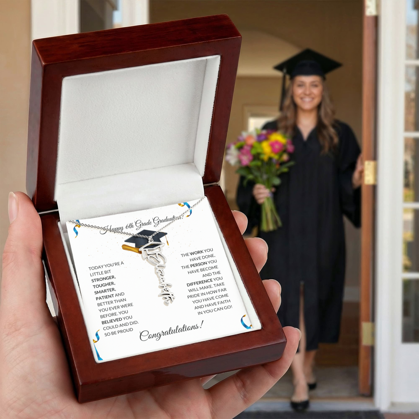 6th Grade Graduation Cap Name Necklace