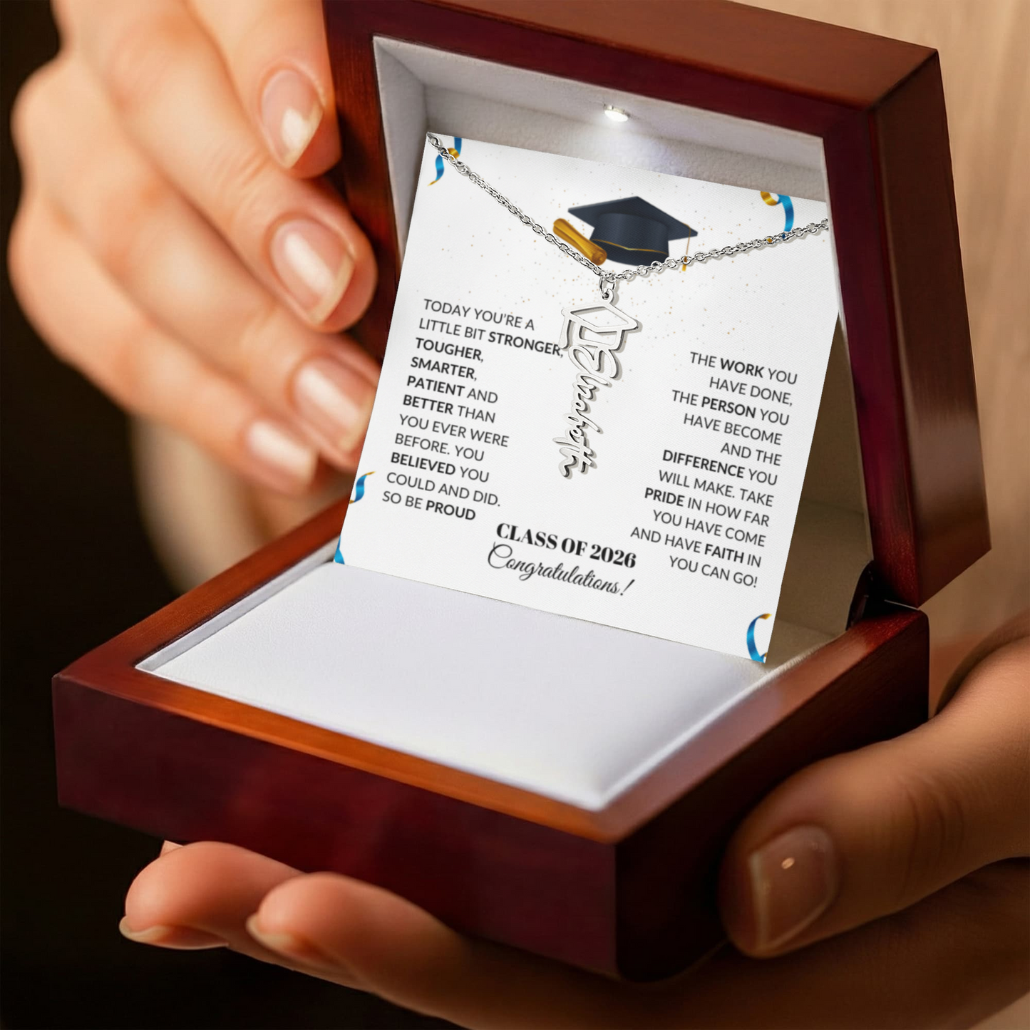 Class of 2026 Graduation Cap Name Necklace