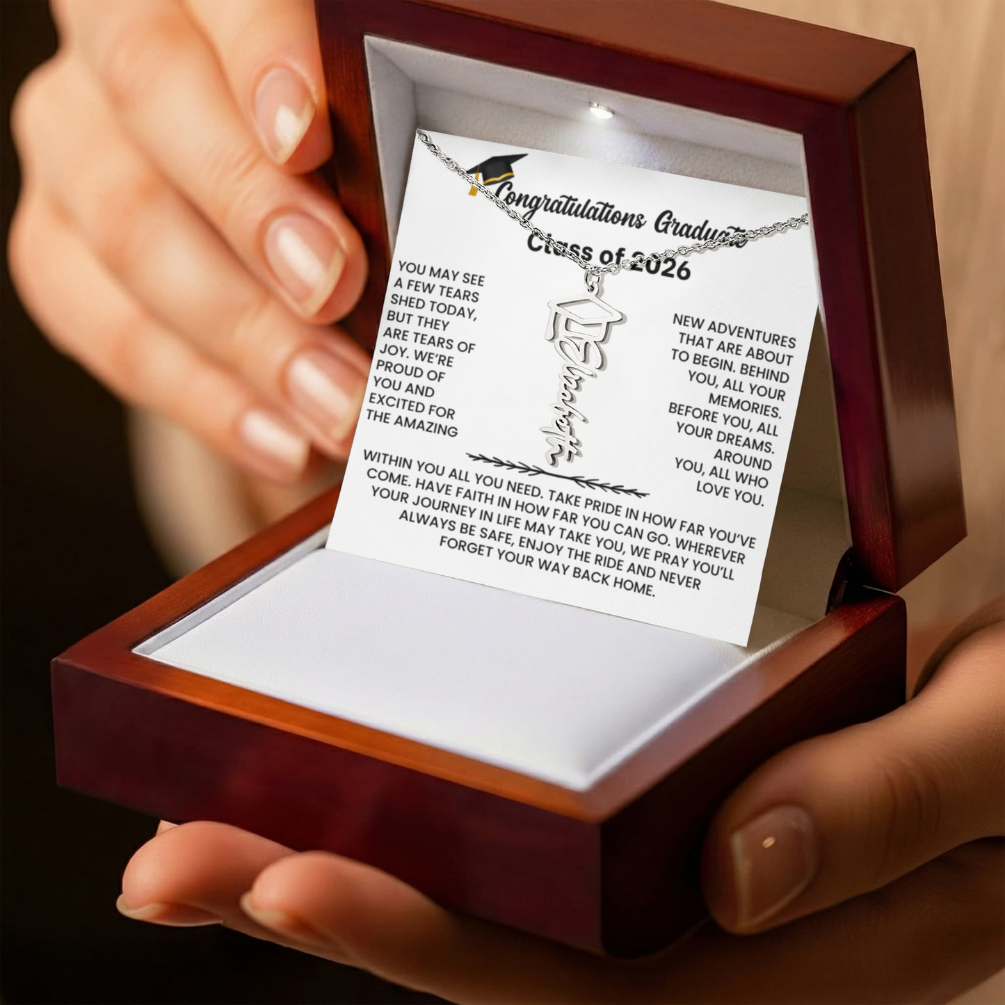 Class of 2026 Graduation Cap Name Necklace