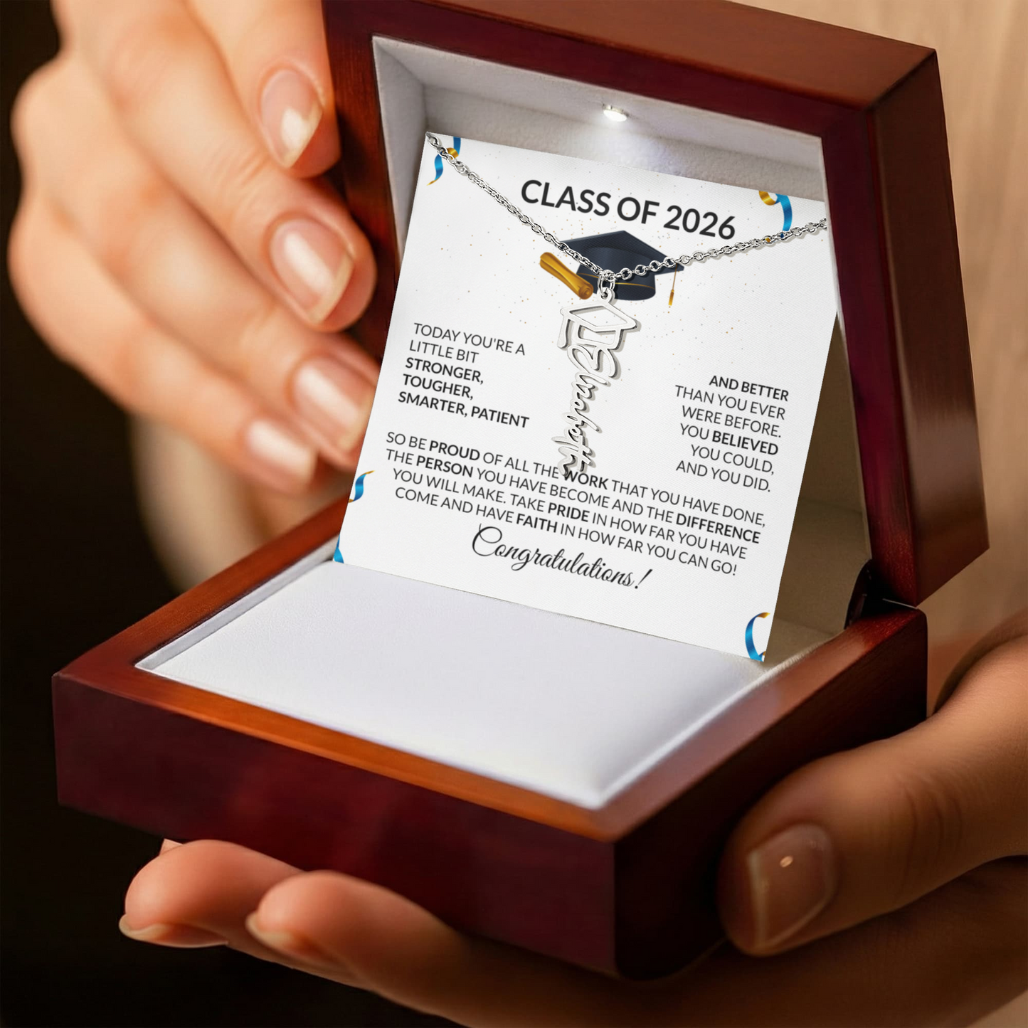 Class of 2026 Graduation Cap Name Necklace
