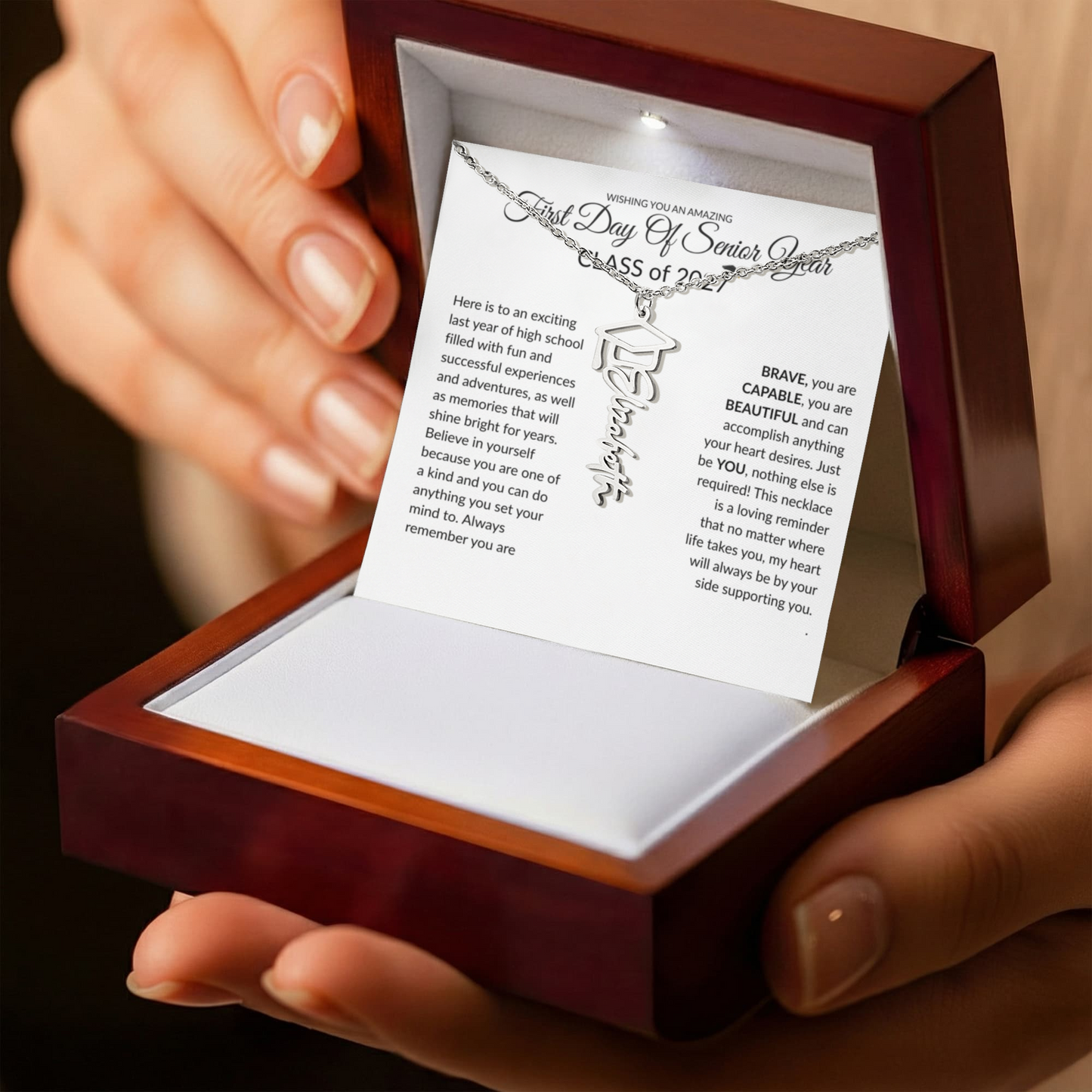 First Day Of Senior Year Graduation Cap Name Necklace - Class of 2027