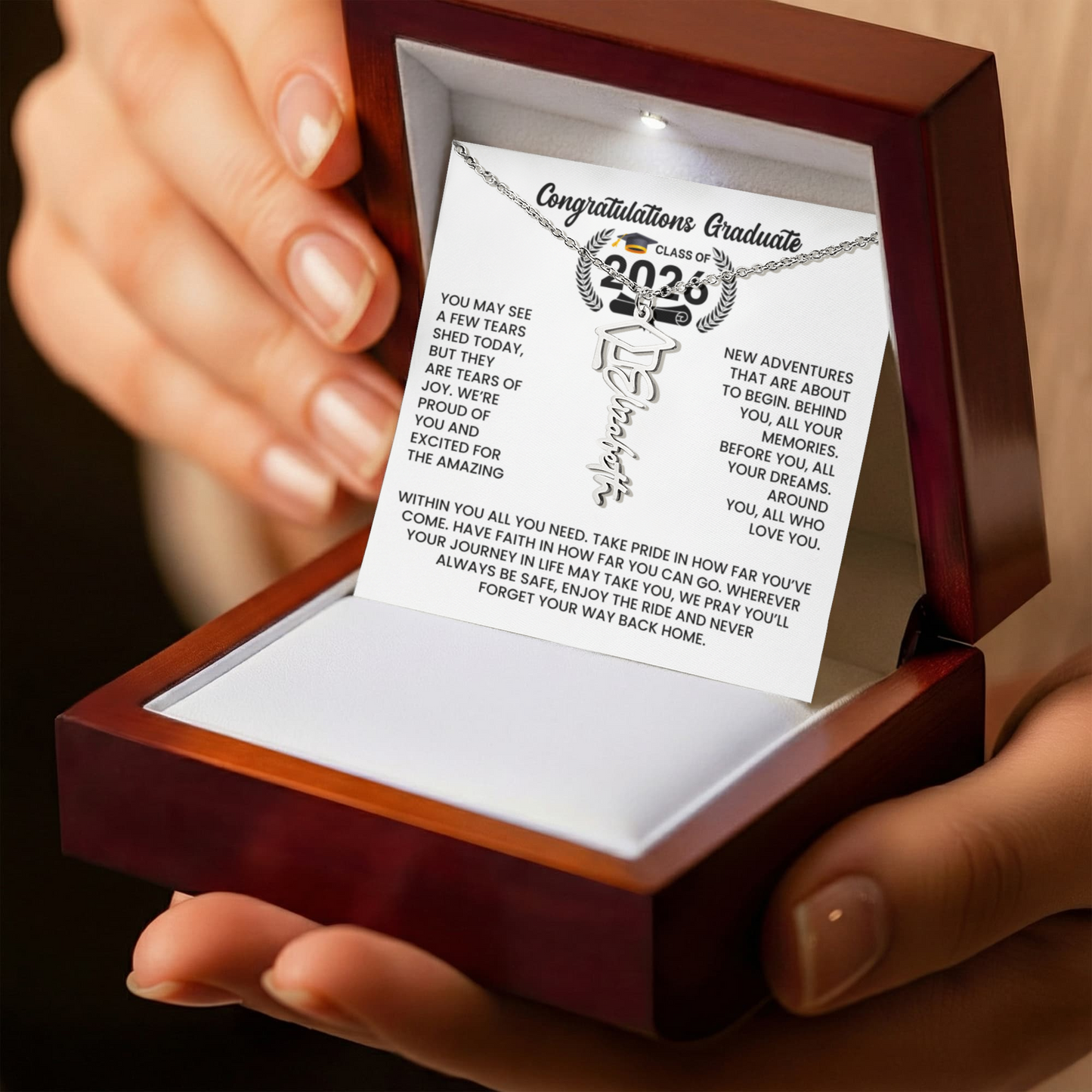 Class of 2026 Graduation Cap Name Necklace