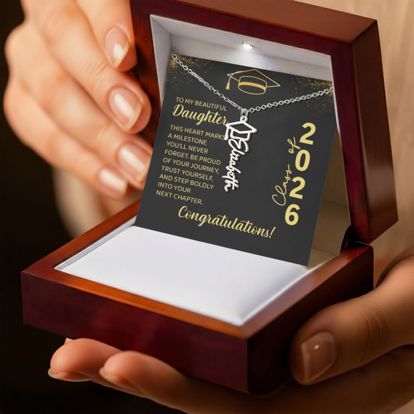 Class of 2026 Graduation Cap Name Necklace