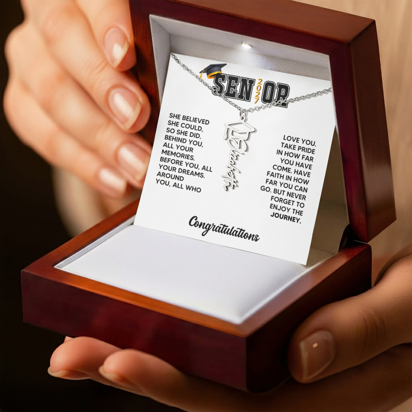 Class of 2027 Graduation Cap Name Necklace