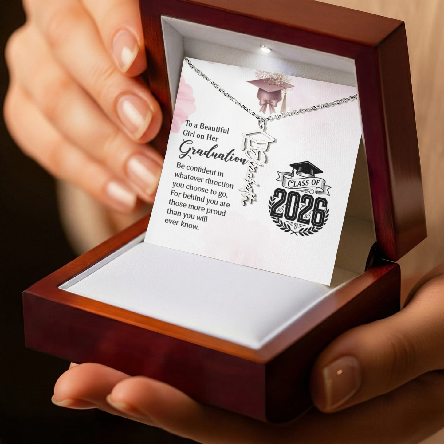 Class of 2026 Graduation Cap Name Necklace