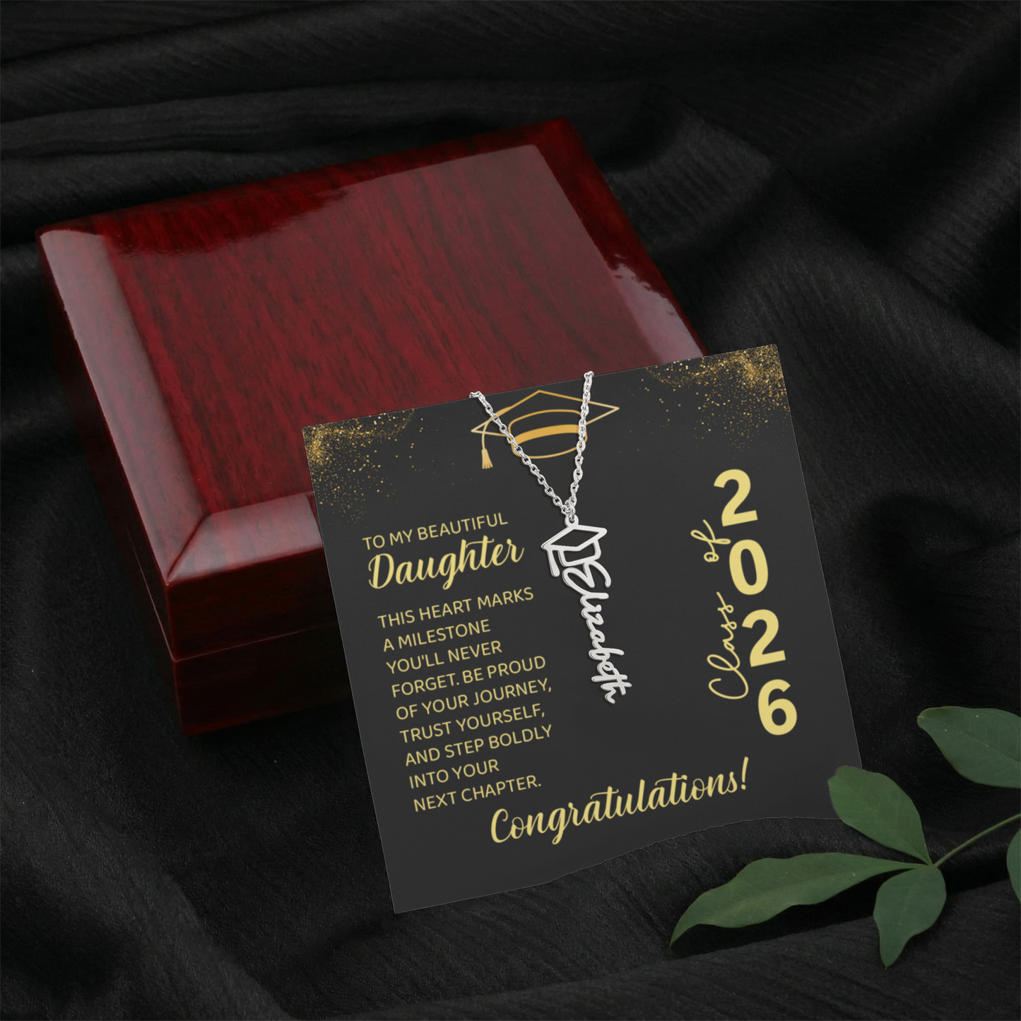 Class of 2026 Graduation Cap Name Necklace